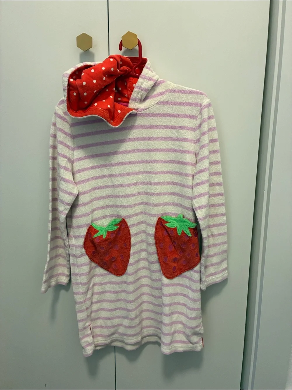 Mini Boden pink strawberry towelling beach dress